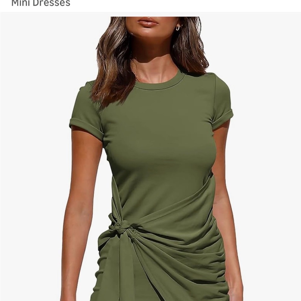 Women’s Casual Long Sleeve Ruched Bodycon Tank T-Shirt Dress Tie Waist XL